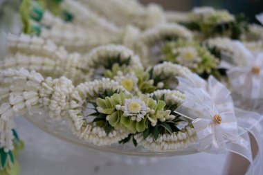 Flower garland for bride and groom in Thai wedding. Thai called Phuang Malai