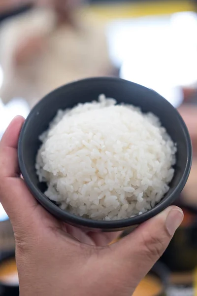 Hand Holding Bowl Cooked Rice Close — Stock Photo, Image