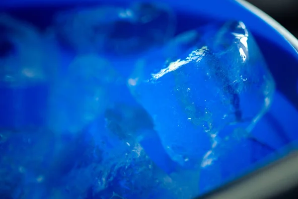 Blue Plastic Bucket Ice Cubes Close — Stock Photo, Image