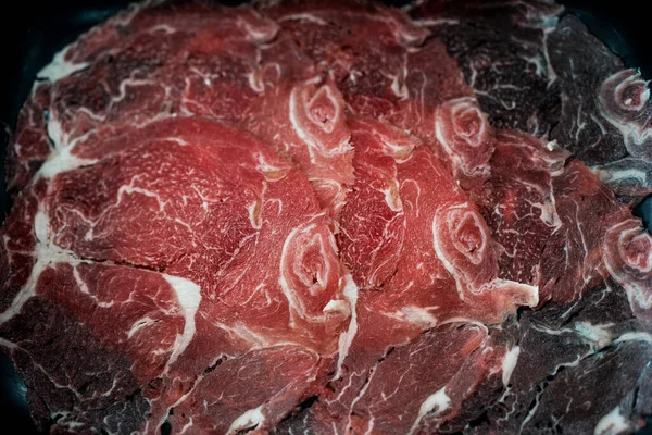 Textura Carne Vermelha Carne Crua Prémio Fresco Carne Bovino Fatias — Fotografia de Stock