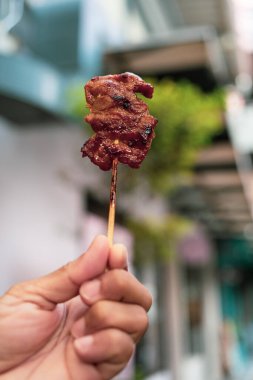 Bambu çubuğunda kızarmış domuz eti. Thai 'den Moo ping.