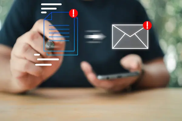 Man use digital pen to sign documents and sending documents e-mail. the concept of sending documents digitally using email.