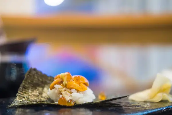 Premium Japanese sea urchin rice and seaweed in Japanese restaurant