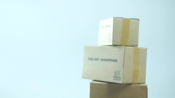 Draai Shot Papieren Pakketdozen Online Winkelen — Stockvideo