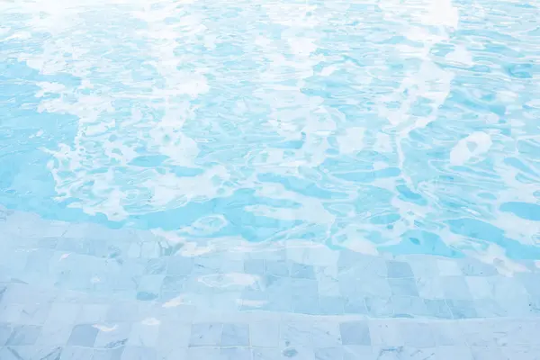 Swimming pool edge, close up background. Clear blue water in the pool