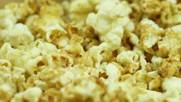 Lassú Mozgás Pattogatott Kukorica Sárga Friss Sózott Popcorn Textúra Kör — Stock videók