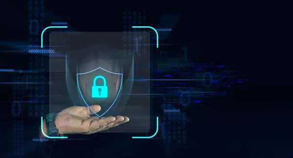 Cybersecurity and privacy concepts to protect data. Lock icon and internet network security technology. Businessmen protect personal data. Virtual screen interfaces. cyber security.