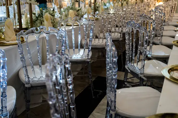 Romantic long table wedding decor. Decorated elegant