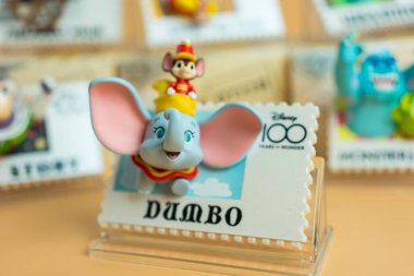 Bangkok, Thailand - May 1, 2024 : Figure of MINISO Disney 100 Years of Wonder Retro Stamp Series Blind Box Figure, Dumbo clipart