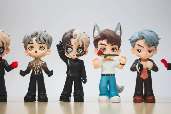 stock image Bangkok, Thailand - May 10, 2024 : Art toy for POP MART x Jackson Wang, whole set contains 6 blind boxes. Chinese famous singer Jackson Wang