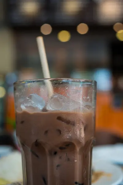 Iced Cocoa Glass Close — Stock Photo, Image