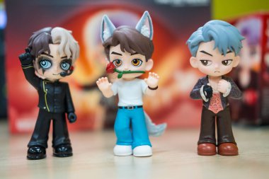 Bangkok, Tayland - 21 Mayıs 2024: POP MART X Jackson Wang için sanat oyuncağı, tüm set 6 kör kutu içeriyor. Ünlü Çinli şarkıcı Jackson Wang.