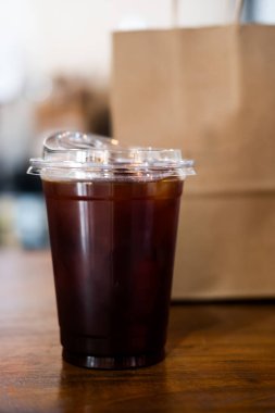 Americano coffee or long black coffee in take away glass