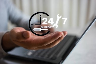 El ele tutuşma simgeleri 24 saat servis simgesi. Tam zamanlı hizmet kavramı. Aralıksız servis