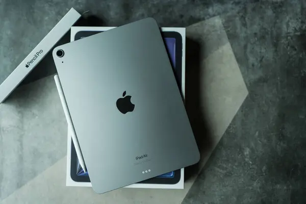 stock image Bangkok, Thailand - August 6, 2024 : New 2024 iPad Air. The 2024 iPad Air models feature enhanced performance with the M2 chip, larger storage options