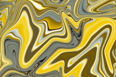 Sarı ve gri sıvı kalemin soyut arkaplanı. Sıvının soyut dokusu. Girdap şekilleri arkaplan.