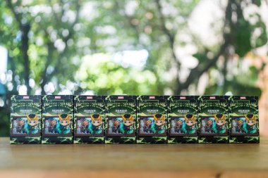 Bangkok, Tayland - 16 Eylül 2024: Marvel Fotoğraf Çerçeve Serisi Figürleri 'nin tamamı Popmart' tan 8 üyeli tasarım. Sanat oyuncakları popüler.