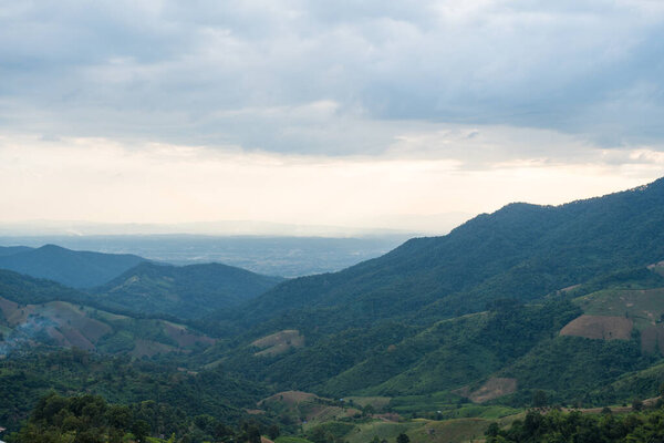 Beautiful landscape mountain with at doi sakad, Pua, Nan, Thailand.