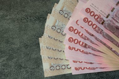 Banknotlar 1000 ve 100 Tayland bahtı. Üst görünüm