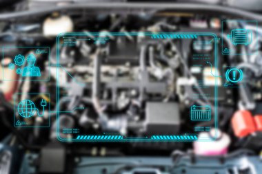 Araba servisi teknolojisi, yazılım çevrimiçi ve kontrol listesi konsepti. Servis Merkezi Memuru 'nun arabası hizmet için kontrol ve bakım konularında arıza yaptı, kontrol otomobili. Müşteri hizmetleri