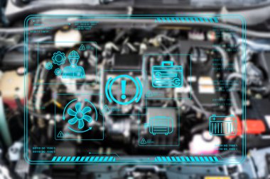 Araba servisi teknolojisi, yazılım çevrimiçi ve kontrol listesi konsepti. Servis Merkezi Memuru 'nun arabası hizmet için kontrol ve bakım konularında arıza yaptı, kontrol otomobili. Müşteri hizmetleri