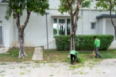 Süpürgeyle yaprakları süpüren iki bahçıvanın geçmişini bulanıklaştır.