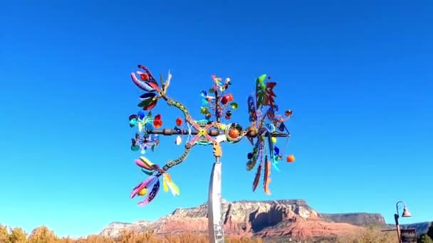 Multi Blade Colorful Art Glass Windmill Mountain Blue Sky — 비디오
