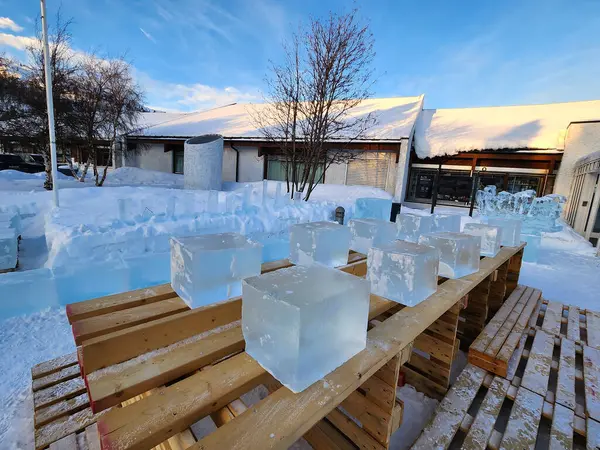 Rows of ice blocks ready for carving class - Norway