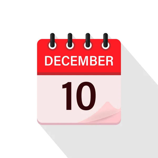 12月10日影のカレンダーアイコン 平面ベクトル図 — ストックベクタ