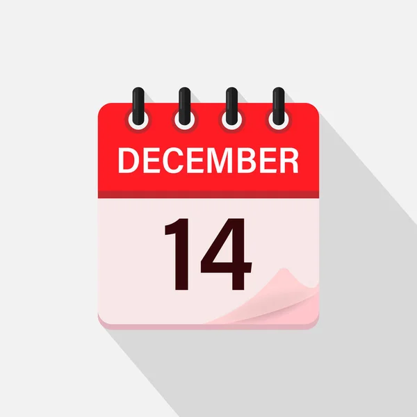 12月14日影のカレンダーアイコン 平面ベクトル図 — ストックベクタ