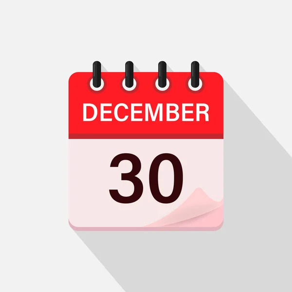12月30日影のカレンダーアイコン 平面ベクトル図 — ストックベクタ