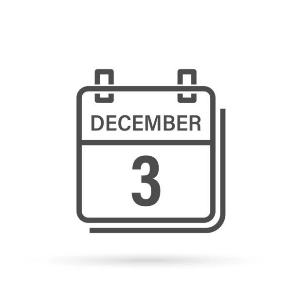 12月3日影のカレンダーアイコン 平面ベクトル図 — ストックベクタ
