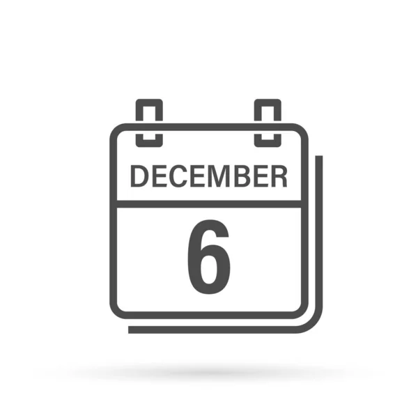 12月6日影のカレンダーアイコン 平面ベクトル図 — ストックベクタ