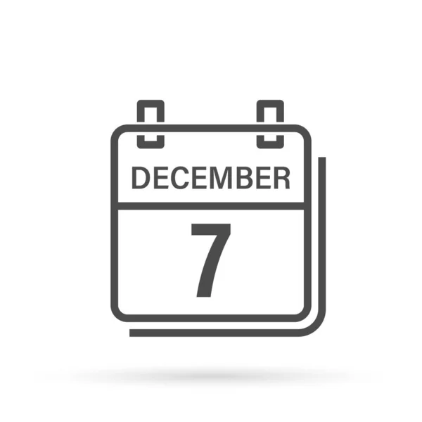 12月7日影のカレンダーアイコン 平面ベクトル図 — ストックベクタ