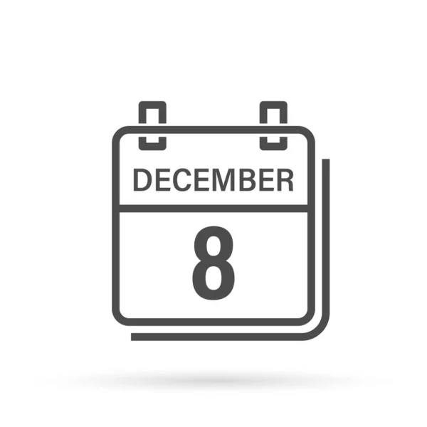 12月8日影のカレンダーアイコン 平面ベクトル図 — ストックベクタ