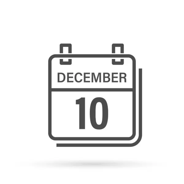 12月10日影のカレンダーアイコン 平面ベクトル図 — ストックベクタ