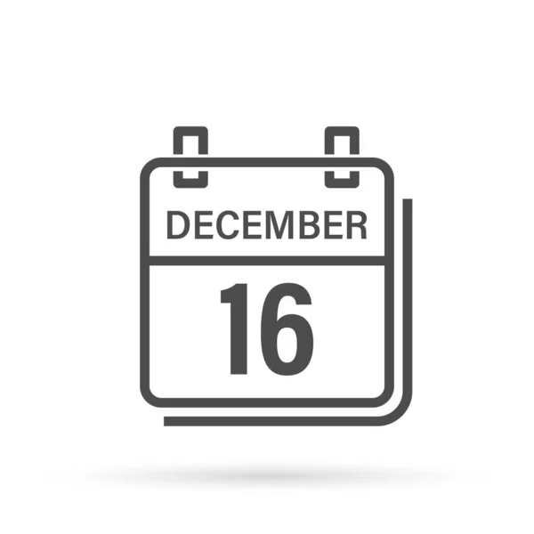 12月16日影のカレンダーアイコン 平面ベクトル図 — ストックベクタ