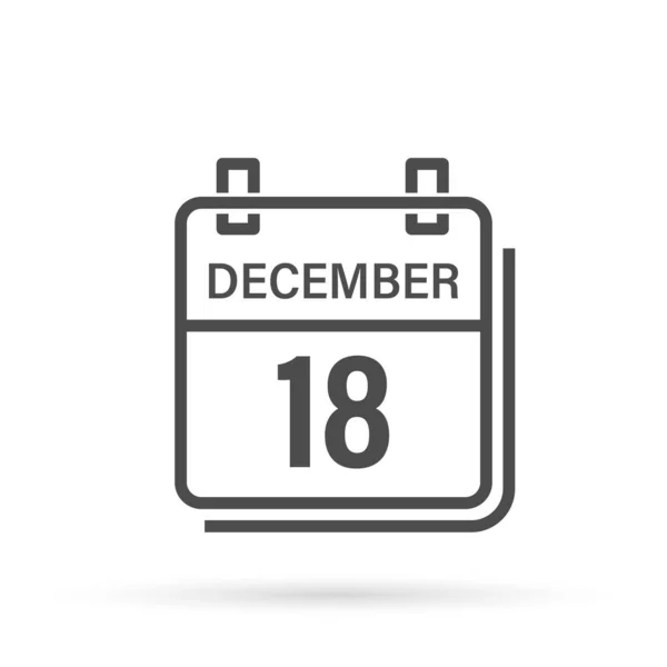 12月18日影のカレンダーアイコン 平面ベクトル図 — ストックベクタ