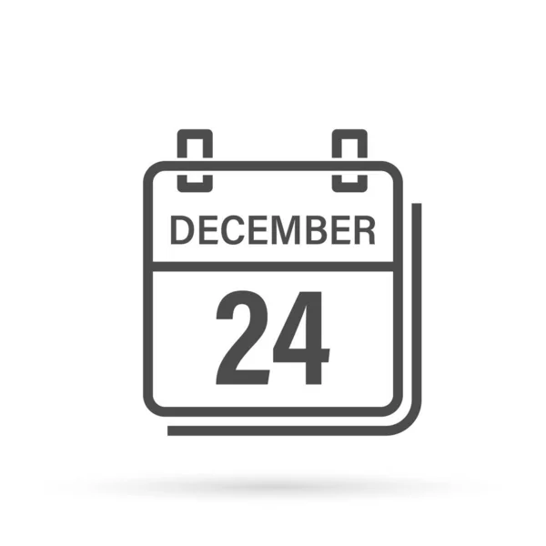 12月24日影のカレンダーアイコン 平面ベクトル図 — ストックベクタ