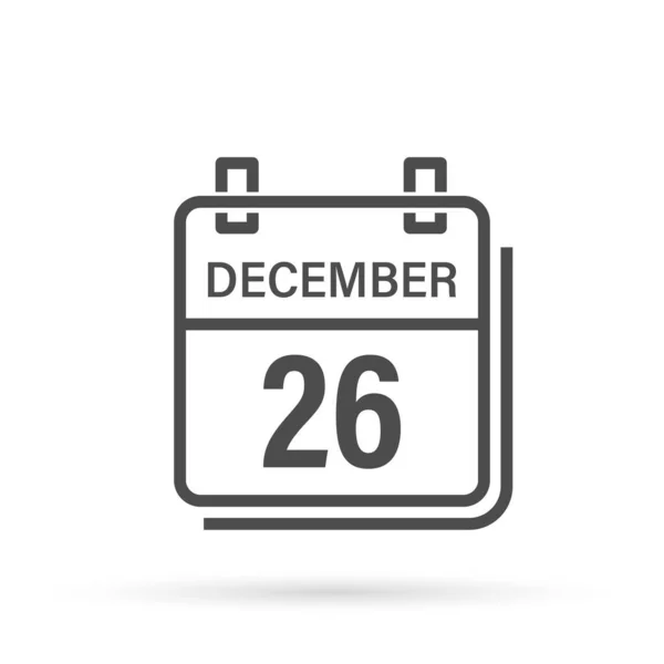 12月26日影のカレンダーアイコン 平面ベクトル図 — ストックベクタ