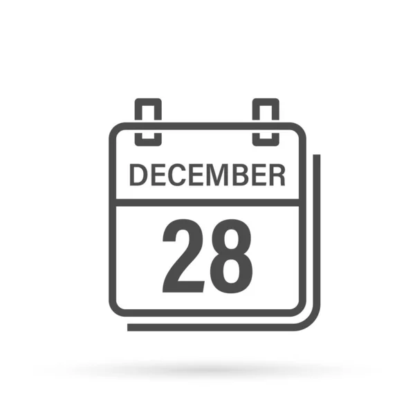 12月28日影のカレンダーアイコン 平面ベクトル図 — ストックベクタ