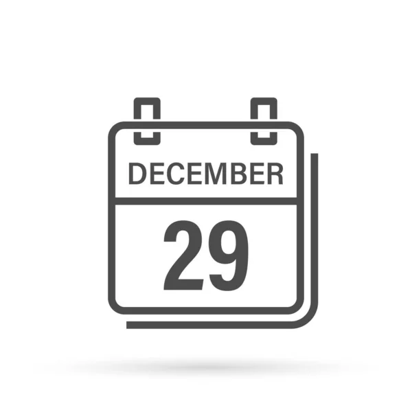 12月29日影のカレンダーアイコン 平面ベクトル図 — ストックベクタ