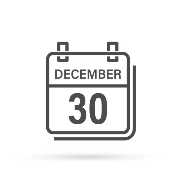 12月30日影のカレンダーアイコン 平面ベクトル図 — ストックベクタ