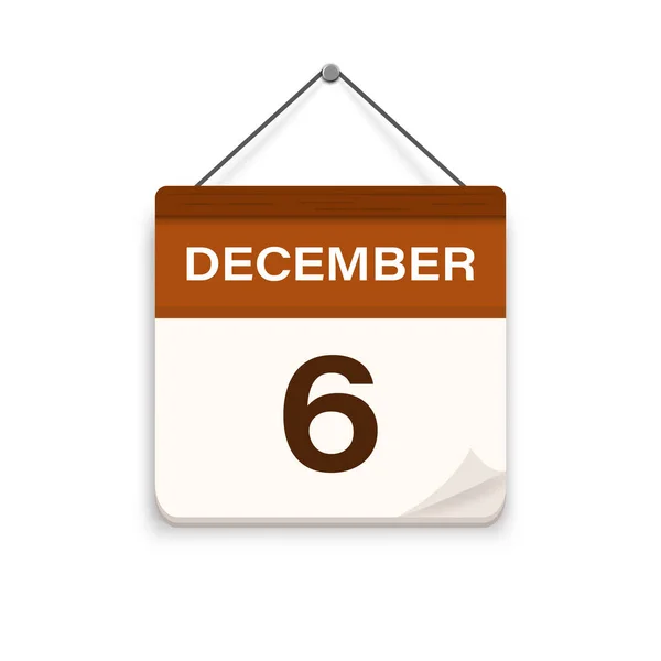 12月6日 有阴影的日历图标 一个月 会议时间 活动时间表日期 平面矢量图解 — 图库矢量图片