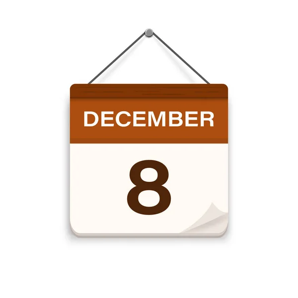 12月8日 有阴影的日历图标 一个月 会议时间 活动时间表日期 平面矢量图解 — 图库矢量图片