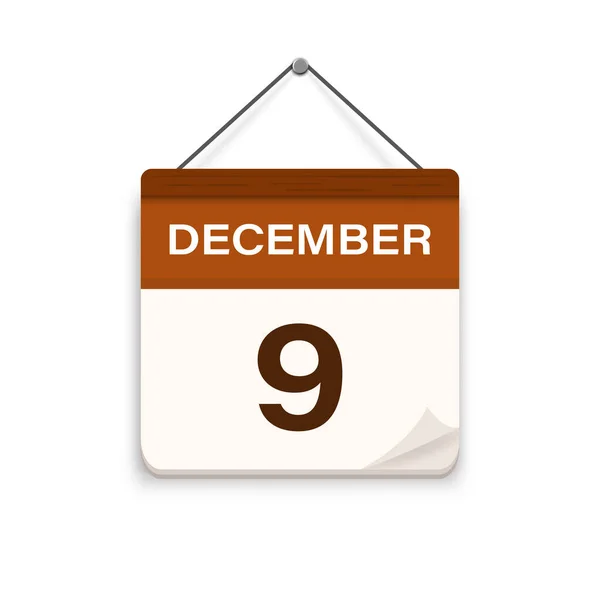 12月9日影のカレンダーアイコン 約束の時間だ 予定日 平面ベクトル図 — ストックベクタ