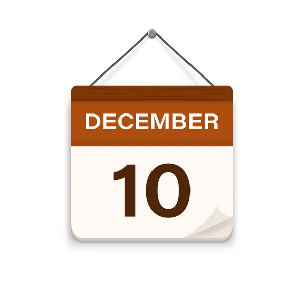 12月10日影のカレンダーアイコン 約束の時間だ 予定日 平面ベクトル図 — ストックベクタ