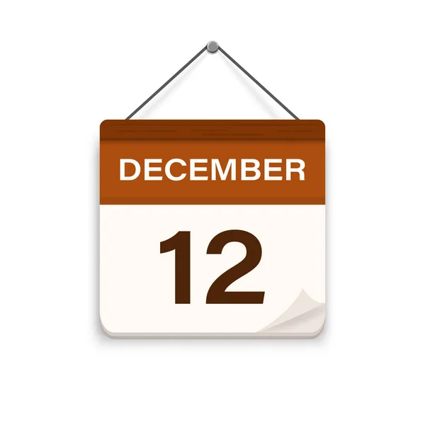 12月12日影のカレンダーアイコン 約束の時間だ 予定日 平面ベクトル図 — ストックベクタ