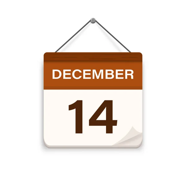 12月14日影のカレンダーアイコン 約束の時間だ 予定日 平面ベクトル図 — ストックベクタ