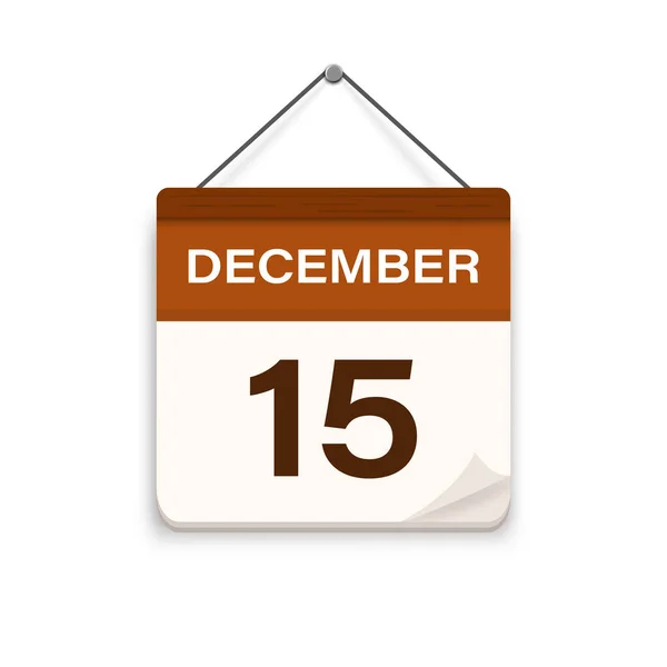 12月15日影のカレンダーアイコン 約束の時間だ 予定日 平面ベクトル図 — ストックベクタ